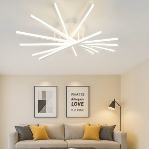 Lustră LED cu 7 surse de iluminare,Elit's 125W, cu telecomandă – Design clasic, alb