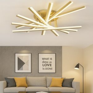 Lustră LED cu 7 surse de iluminare,Elit's 125W, cu telecomandă – Design elegant auriu