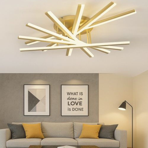 Lustră LED cu 7 surse de iluminare,Elit's 125W, cu telecomandă – Design elegant auriu