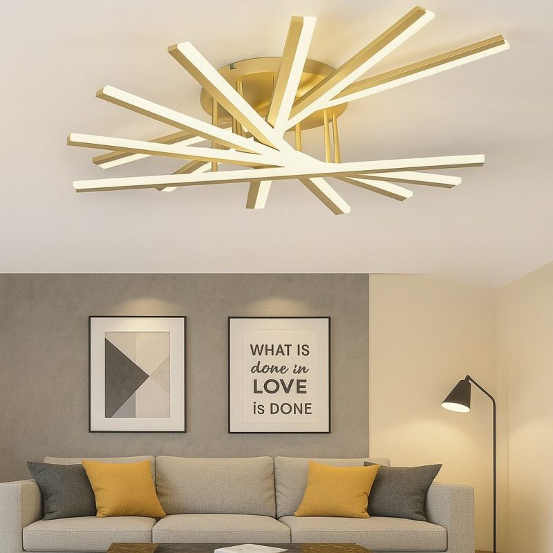 Lustră LED cu 7 surse de iluminare,Elit's 125W, cu telecomandă – Design elegant auriu