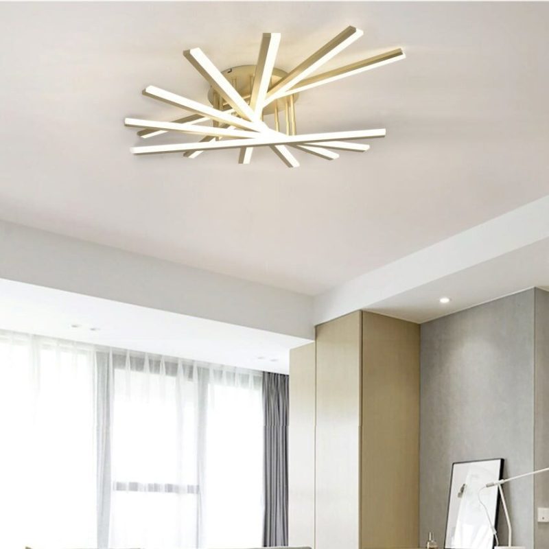 Lustră LED cu 7 surse de iluminare,Elit's 125W, cu telecomandă – Design elegant auriu
