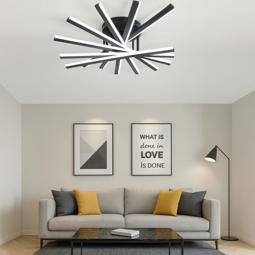 Lustră LED cu 9 surse de iluminare,Elit's 164W, cu telecomandă – Design elegant negru