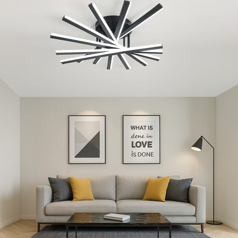 Lustră LED cu 9 surse de iluminare,Elit's 164W, cu telecomandă – Design elegant negru
