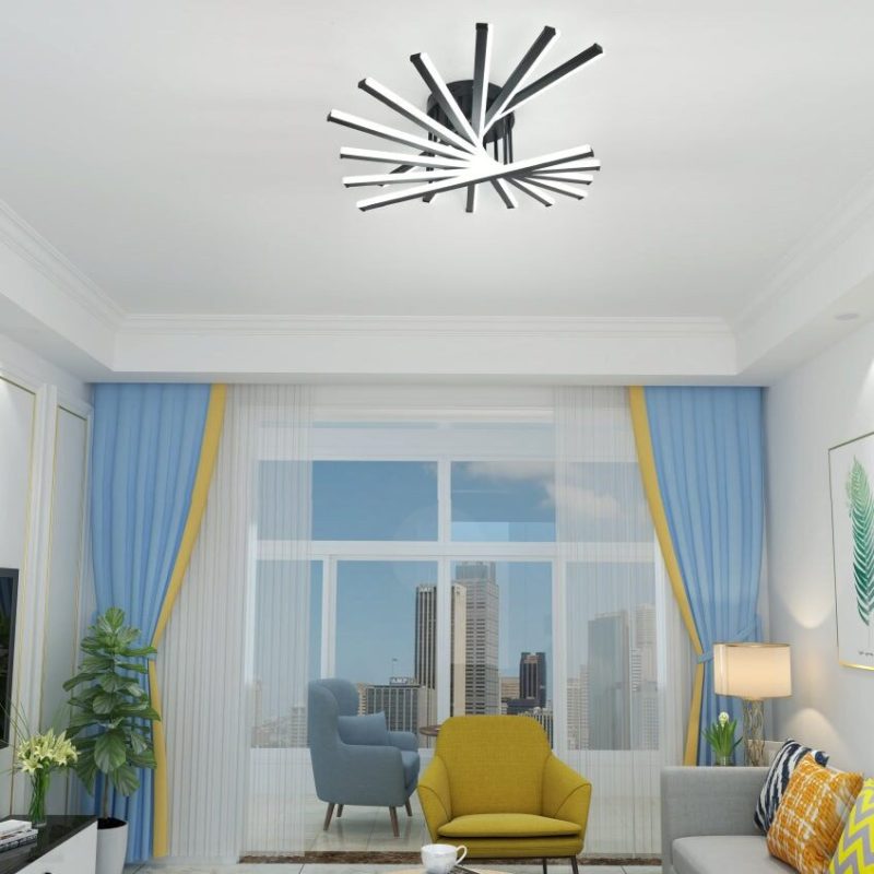 Lustră LED cu 9 surse de iluminare,Elit's 164W, cu telecomandă – Design elegant negru