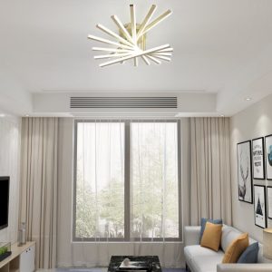 Lustră LED cu 9 surse de iluminare,Elit's 164W, cu telecomandă – Design elegant auriu