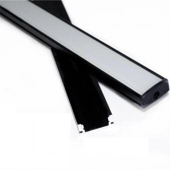 Profil LED Aplicat – Aluminiu Negru cu Dispersor Alb, 2 m Elit's