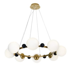 Lustră Suspendată cu 8 Abajururi –Elit's Design Auriu/Negru, Ø80 cm, Fasung E27, Înălțime Reglabilă