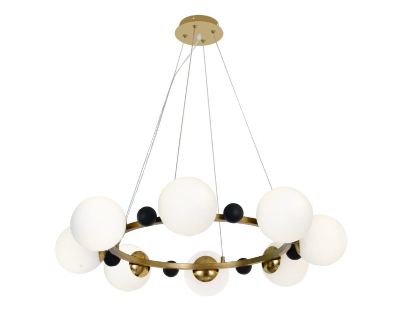 Lustră Suspendată cu 8 Abajururi –Elit's Design Auriu/Negru, Ø80 cm, Fasung E27, Înălțime Reglabilă
