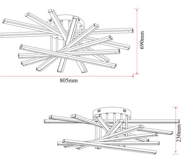 Lustră LED cu 9 surse de iluminare,Elit's 164W, cu telecomandă – Design elegant auriu