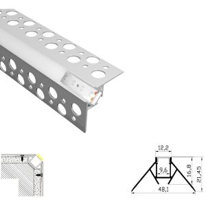 res_49670b366dab72252b043e3ec816 Profil LED Încastrat pentru Colț Exterior – Aluminiu, 2 m Elit's