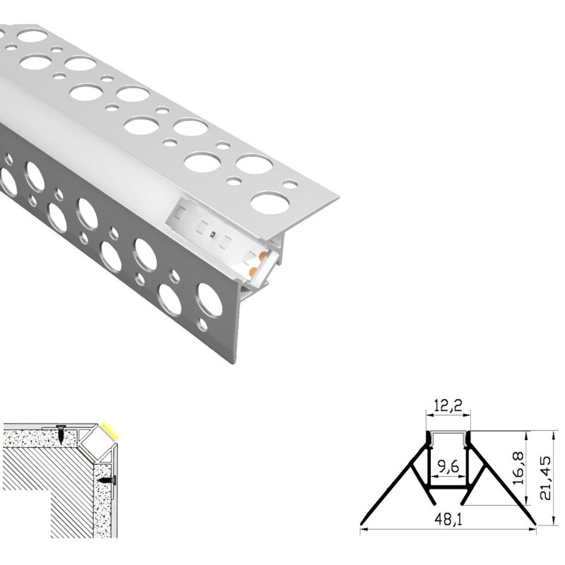 res_49670b366dab72252b043e3ec816 Profil LED Încastrat pentru Colț Exterior – Aluminiu, 2 m Elit's