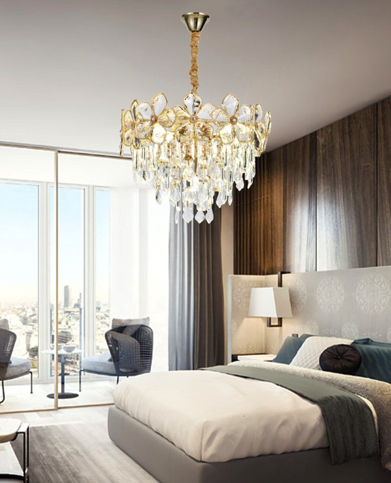 Candelabru Model 75001-400 – Cristale elegante și finisaj metal-auriu, 5 socluri E14 💫Elit's