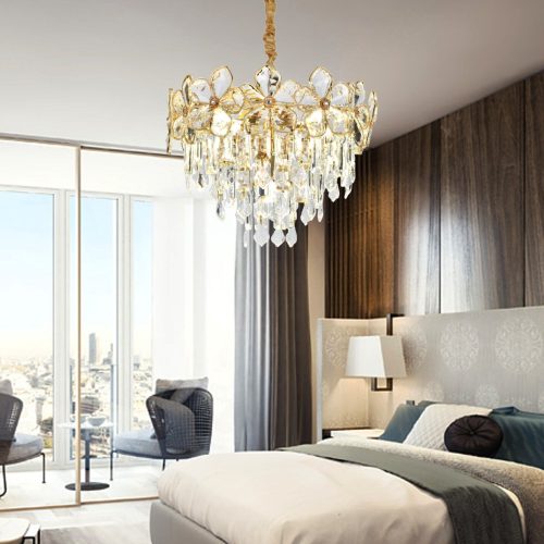 Candelabru Model 75001-400 – Cristale elegante și finisaj metal-auriu, 5 socluri E14 💫Elit's