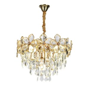 Candelabru Model 75001-400 – Cristale elegante și finisaj metal-auriu, 5 socluri E14 💫Elit's