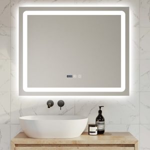 J149 Oglindă LED Baie 80x60 cm cu Touch Premium, Dezaburire, Lumini Variabile, Termometru și Ceas Integrat Elit's