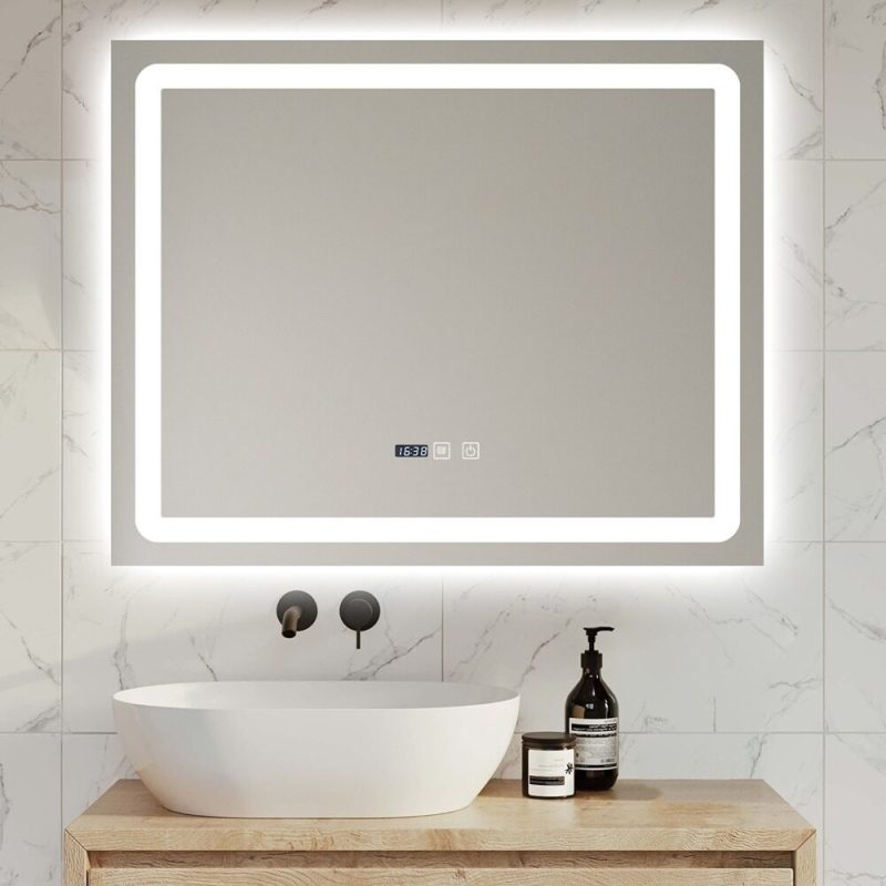 J149 Oglindă LED Baie 80x60 cm cu Touch Premium, Dezaburire, Lumini Variabile, Termometru și Ceas Integrat Elit's