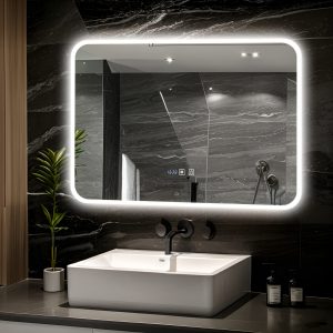 Oglinda Baie LED cu Dezaburire, Ceas si Senzor Touch Elit's– 80×60 cm, Rama Acril, Lumina Rece / Calda / Neutra