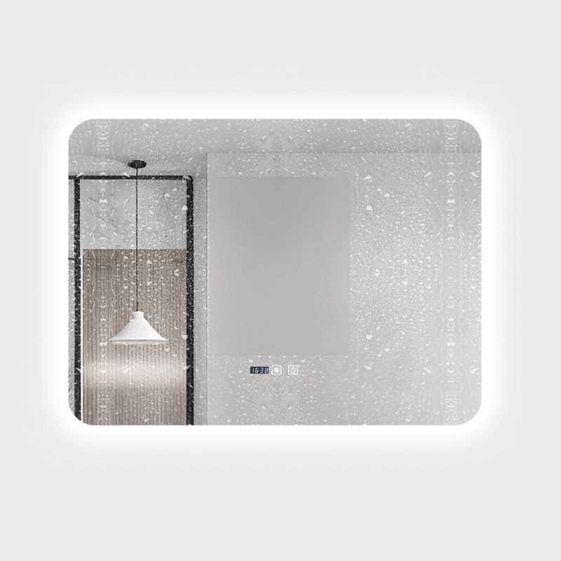 Oglinda Baie LED cu Dezaburire, Ceas si Senzor Touch Elit's– 80×60 cm, Rama Acril, Lumina Rece / Calda / Neutra