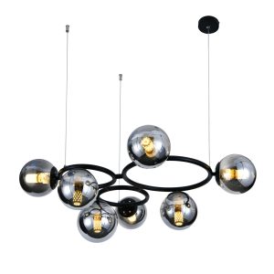 💡 Pendul N6805/7 –Elit's Design Modern cu 7 Abajururi în Negru & Crom