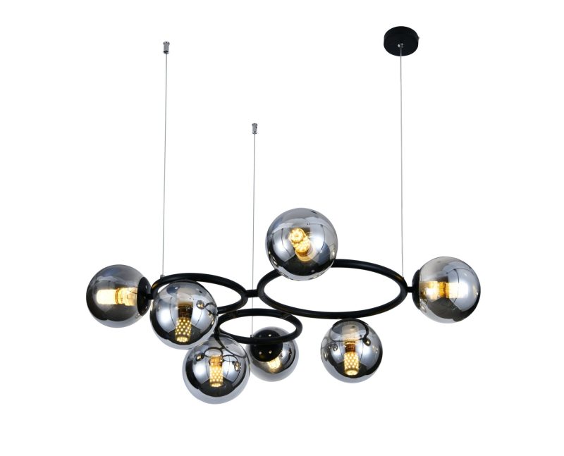 💡 Pendul N6805/7 –Elit's Design Modern cu 7 Abajururi în Negru & Crom