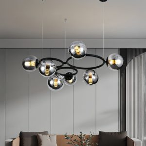 💡 Pendul N6805/7 –Elit's Design Modern cu 7 Abajururi în Negru & Crom