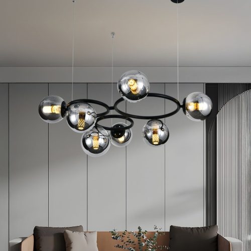 💡 Pendul N6805/7 –Elit's Design Modern cu 7 Abajururi în Negru & Crom