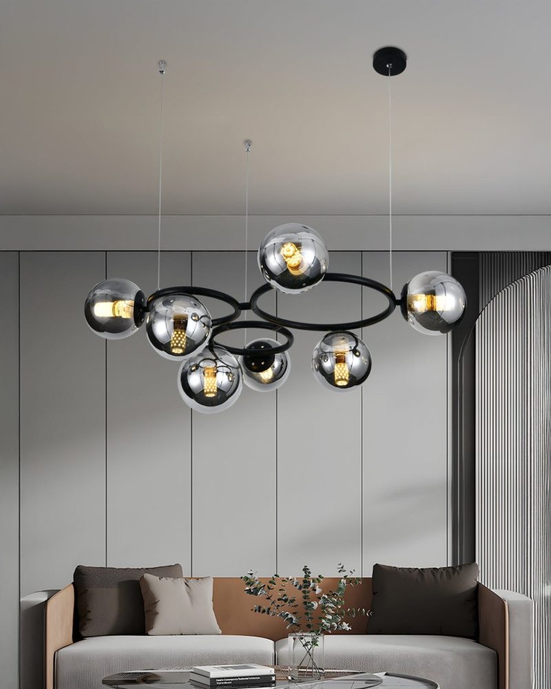 💡 Pendul N6805/7 –Elit's Design Modern cu 7 Abajururi în Negru & Crom