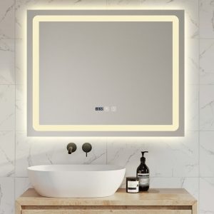 oglinda esn149 1-1000x1000 Oglindă LED Baie 80x60 cm cu Touch Premium, Dezaburire, Lumini Variabile, Termometru și Ceas Integrat Elit's