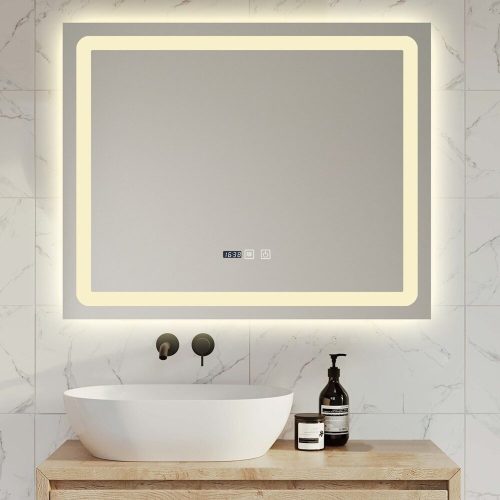 Oglindă LED Baie 80x60 cm cu Touch Premium, Dezaburire, Lumini Variabile, Termometru și Ceas Integrat Elit's