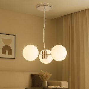 4659-3A-CR Pendul Modern cu 3 Globuri Opal Elit's– G9, 300×710 mm, Design Minimalist