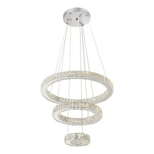 Pendul LED cu Cristal, 3 Inele, 120W, Ø60 cm Elit's, Lumină Reglabilă Alb Cald–Rece, Telecomandă 2.4G