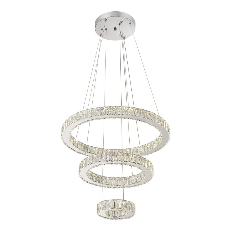 Pendul LED cu Cristal, 3 Inele, 120W, Ø60 cm Elit's, Lumină Reglabilă Alb Cald–Rece, Telecomandă 2.4G