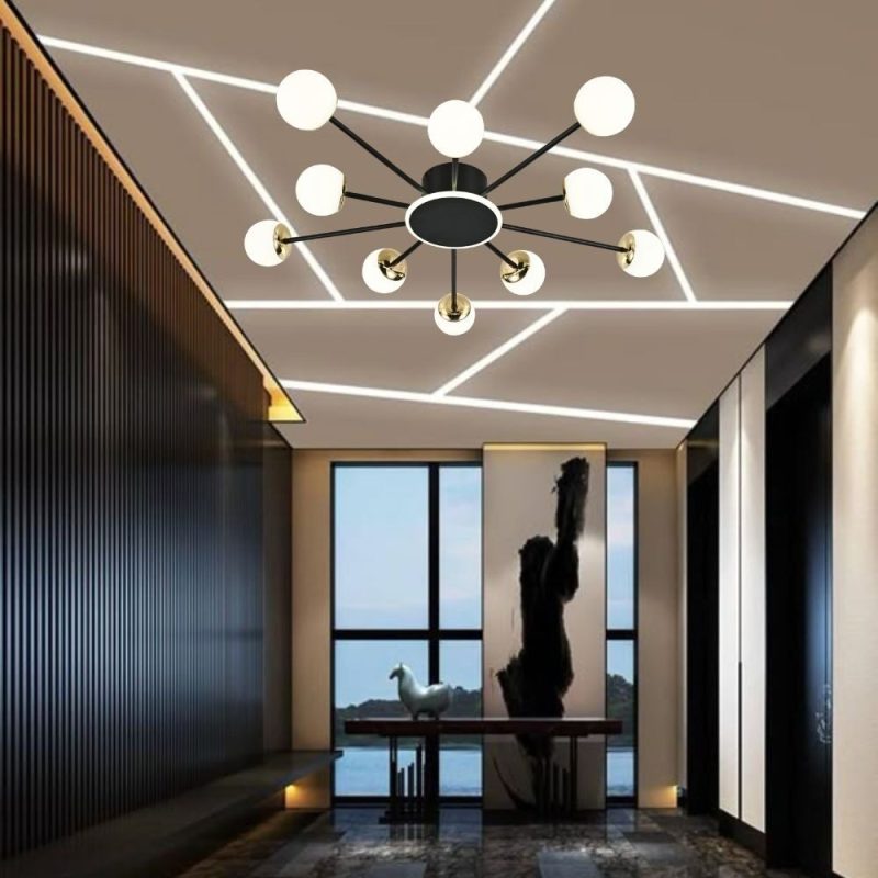 Lustră LED Modernă cu Globuri Opal și Accente Aurii Elit's, 120W, Ø935×H130 mm