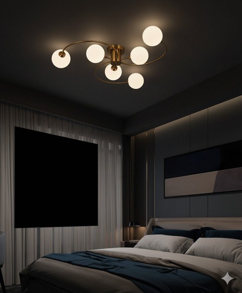 Lustră cu 6 Brațe –Elit's Soclu E27, Design Modern, 80×80×20 cm