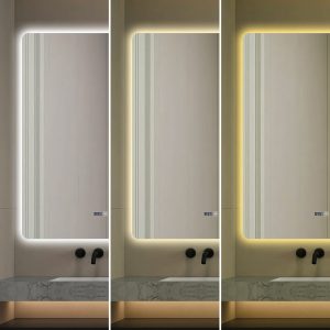 J174-10080 (1) Oglindă Baie LED și Dezaburire Elit's Premium: Senzor Touch, Lumina Rece, Caldă și Neutră, 80x100cm, Lumina Ambientală Spate