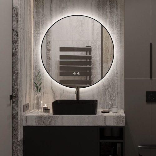 🪞 Oglindă LED cu Touch, Funcție Dezaburire și 3 Tipuri de Lumină –Elit's Model J188-60 Smack, Ø60 cm, Ramă Negru Mat