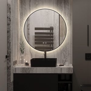 J186-60_7 🪞 Oglindă LED cu Touch, Funcție Dezaburire și 3 Tipuri de Lumină –Elit's Model J188-60 Smack, Ø60 cm, Ramă Negru Mat