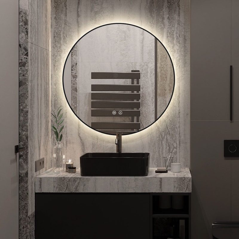 J186-60_7 🪞 Oglindă LED cu Touch, Funcție Dezaburire și 3 Tipuri de Lumină –Elit's Model J188-60 Smack, Ø60 cm, Ramă Negru Mat