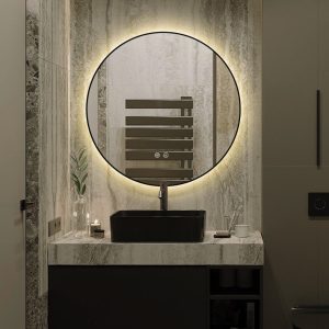 J186-60_8 🪞 Oglindă LED cu Touch, Funcție Dezaburire și 3 Tipuri de Lumină –Elit's Model J188-60 Smack, Ø60 cm, Ramă Negru Mat