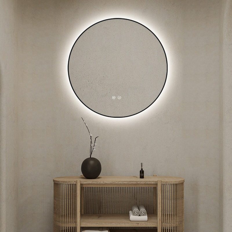 J186-60_9 🪞 Oglindă LED cu Touch, Funcție Dezaburire și 3 Tipuri de Lumină –Elit's Model J188-60 Smack, Ø60 cm, Ramă Negru Mat