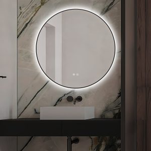 J186-70_1 🪞 Oglindă LED cu Touch și Funcție Dezaburire, 3 Tipuri de Lumină – Ø70 cm, Ramă Negru Mat,Elit's Model J188-70 Smack