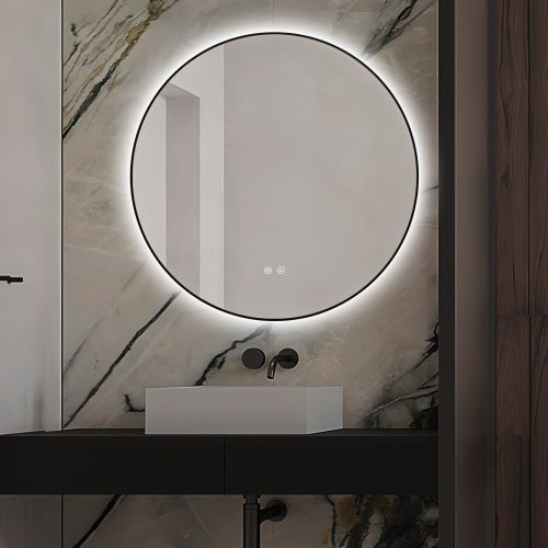 🪞 Oglindă LED cu Touch și Funcție Dezaburire, 3 Tipuri de Lumină – Ø70 cm, Ramă Negru Mat,Elit's Model J188-70 Smack