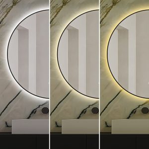 J186-70_10 🪞 Oglindă LED cu Touch și Funcție Dezaburire, 3 Tipuri de Lumină – Ø70 cm, Ramă Negru Mat,Elit's Model J188-70 Smack