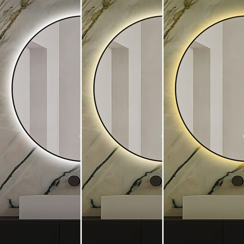 J186-70_10 🪞 Oglindă LED cu Touch și Funcție Dezaburire, 3 Tipuri de Lumină – Ø70 cm, Ramă Negru Mat,Elit's Model J188-70 Smack