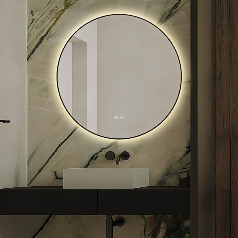 J186-70_2 🪞 Oglindă LED cu Touch și Funcție Dezaburire, 3 Tipuri de Lumină – Ø70 cm, Ramă Negru Mat,Elit's Model J188-70 Smack