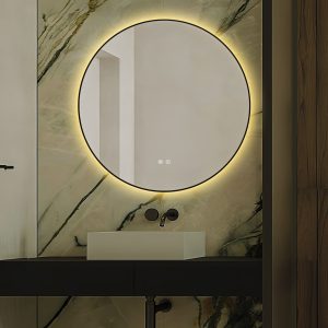 J186-70_3 🪞 Oglindă LED cu Touch și Funcție Dezaburire, 3 Tipuri de Lumină – Ø70 cm, Ramă Negru Mat,Elit's Model J188-70 Smack