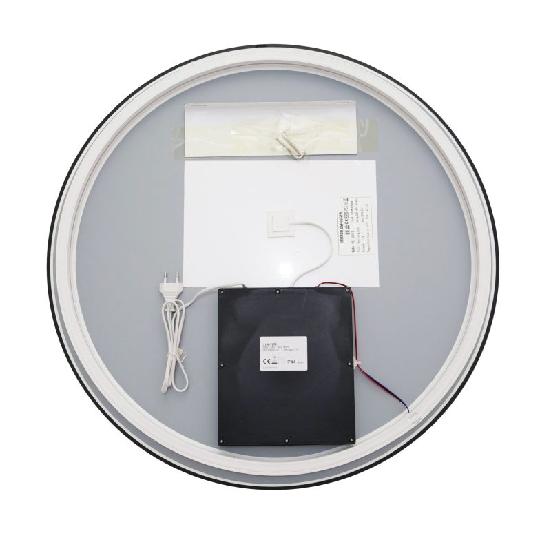 J186-70_6 🪞 Oglindă LED cu Touch și Funcție Dezaburire, 3 Tipuri de Lumină – Ø70 cm, Ramă Negru Mat,Elit's Model J188-70 Smack