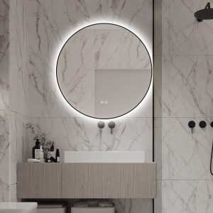 J186-70_9 🪞 Oglindă LED cu Touch și Funcție Dezaburire, 3 Tipuri de Lumină – Ø70 cm, Ramă Negru Mat,Elit's Model J188-70 Smack