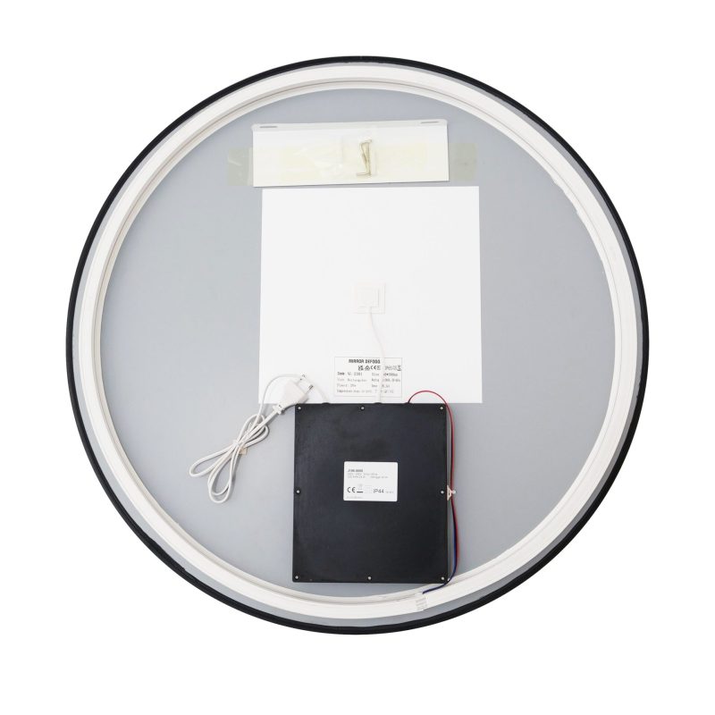 J186-80_3 🪞 Oglindă LED cu Touch și Funcție Dezaburire, 3 Tipuri de Lumină – Ø80 cm, Ramă Negru Mat,Elit's Model J188-80 Smack