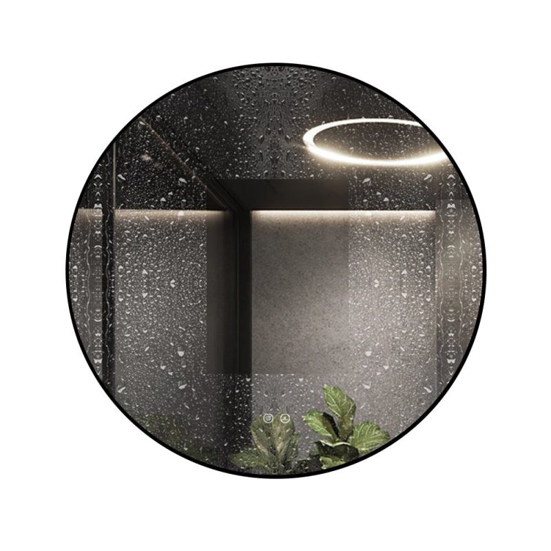 J186-80_6 🪞 Oglindă LED cu Touch și Funcție Dezaburire, 3 Tipuri de Lumină – Ø80 cm, Ramă Negru Mat,Elit's Model J188-80 Smack